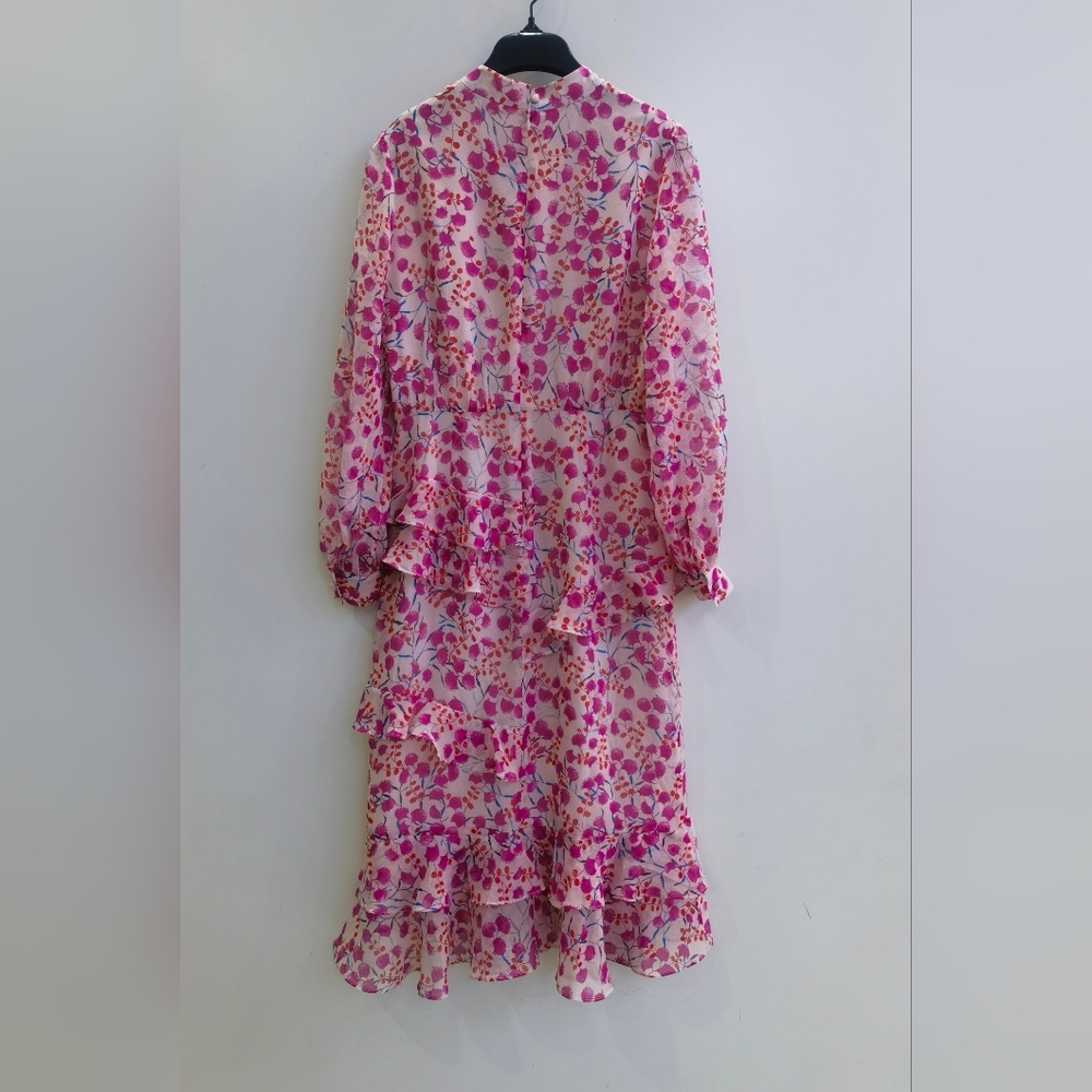 Saloni Isa Silk Georgette Tiered Ruffle Midi Dress - Picture 5 of 15